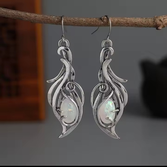 Earrings Opal Women's Dangle Silver New f29 - Picture 1 of 3